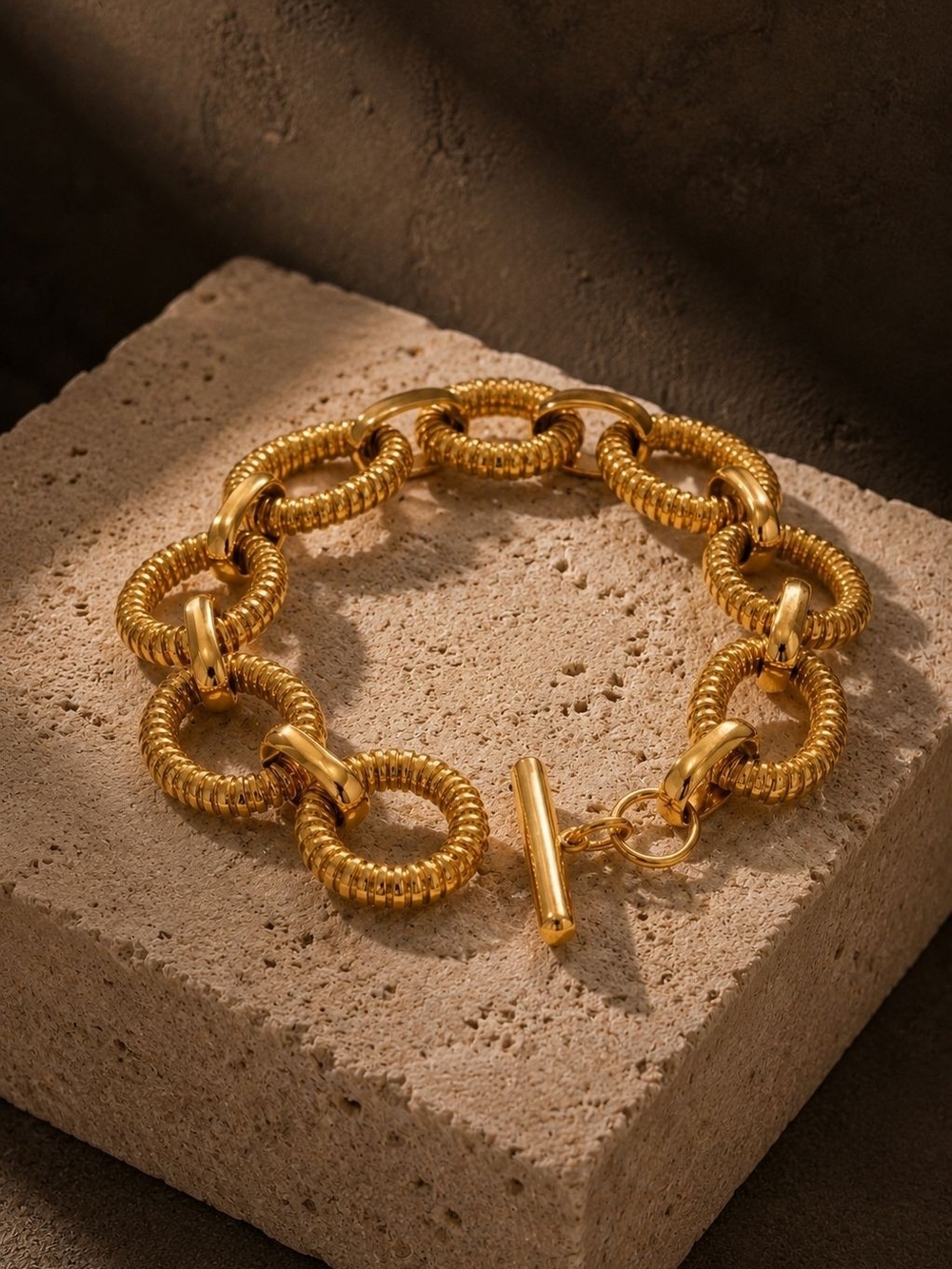 Textured Gold Link Toggle Bracelet